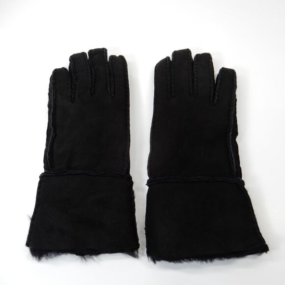 SURELL Genuine Shearling Lined GLOVES Size M Black Suede Sheepskin Fur NEW $110 - Picture 4 of 7